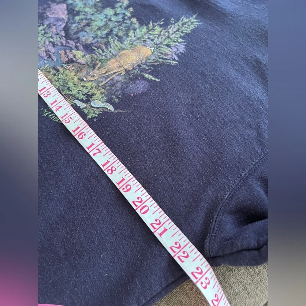 90s Northern Reflections Dark Blue Wildlife Deer Print Cottagecore Sweater Large - Picture 7 of 8